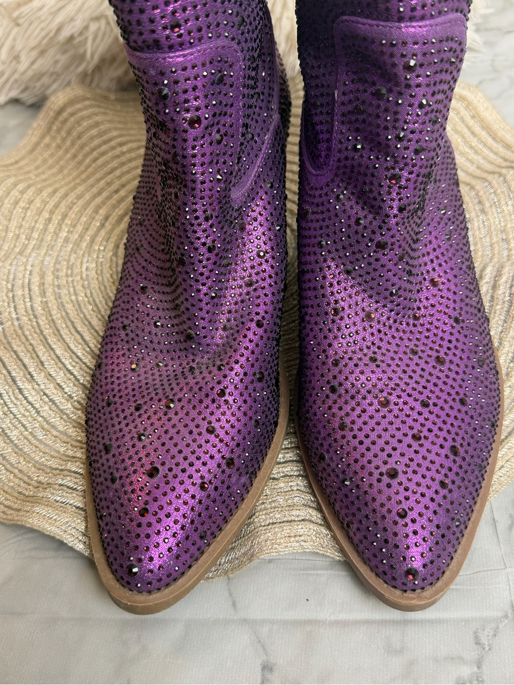 Purple Rhinestone Western Cowboy Boots Glam Festival Booties Size 10 Forever - Picture 8 of 13